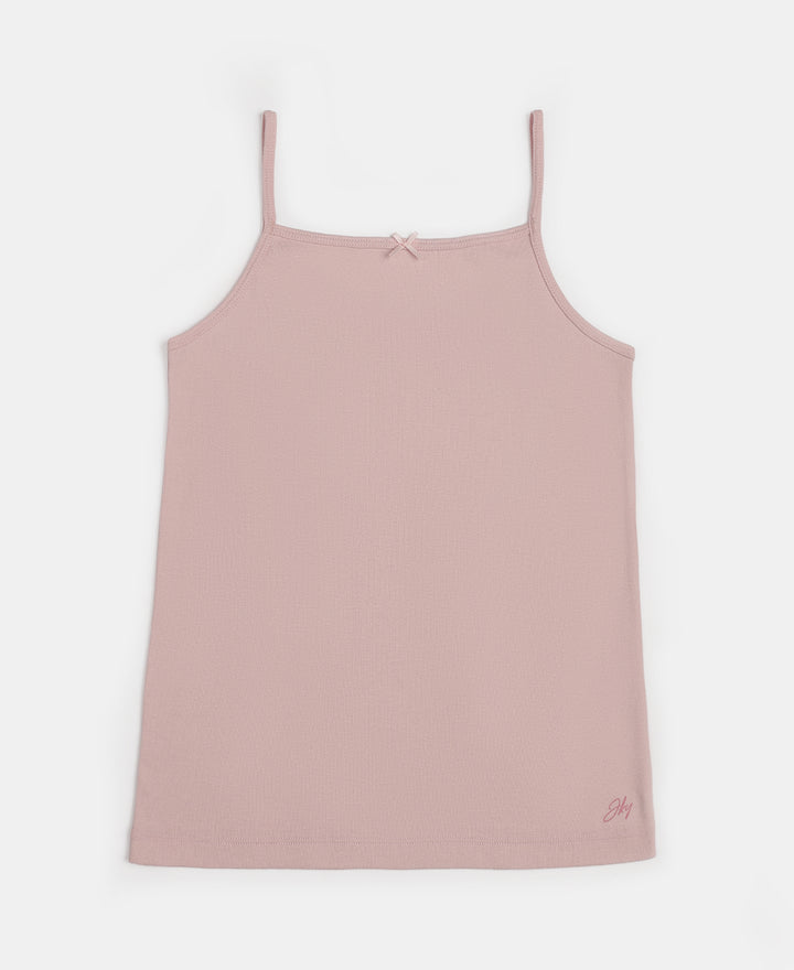 Super Combed Cotton Rib Fabric Camisole with Regular Straps - White & Potpourri (Pack of 2)