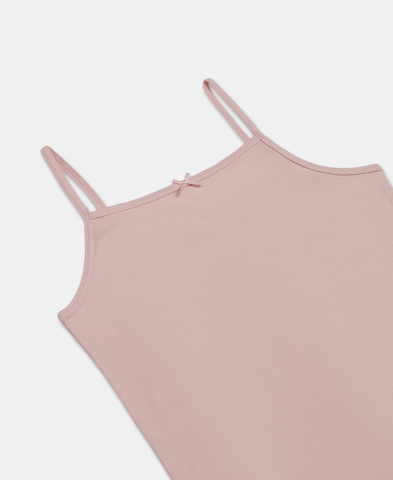 Super Combed Cotton Rib Fabric Camisole with Regular Straps - White & Potpourri (Pack of 2)