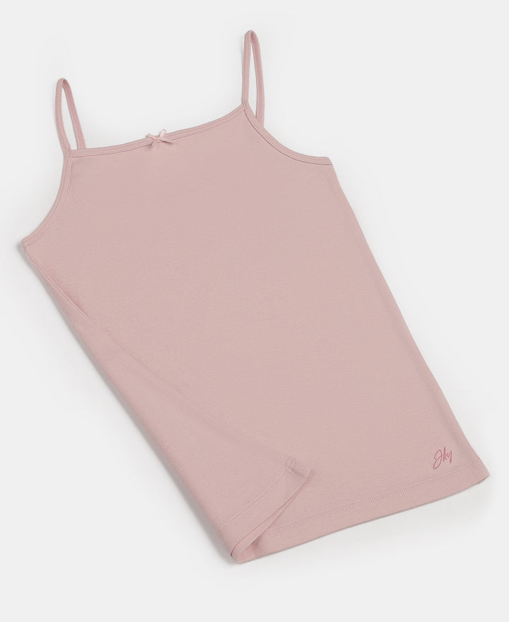 Super Combed Cotton Rib Fabric Camisole with Regular Straps - White & Potpourri (Pack of 2)