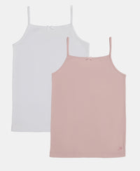 Super Combed Cotton Rib Fabric Camisole with Regular Straps - White & Potpourri (Pack of 2)