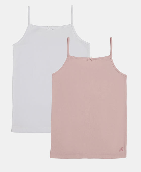 Super Combed Cotton Rib Fabric Camisole with Regular Straps - White & Potpourri (Pack of 2)