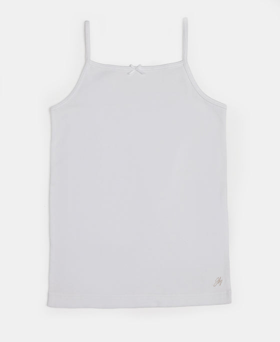 Super Combed Cotton Rib Fabric Camisole with Regular Straps - White & Potpourri (Pack of 2)