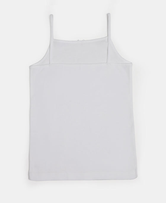 Super Combed Cotton Rib Fabric Camisole with Regular Straps - White & Potpourri (Pack of 2)