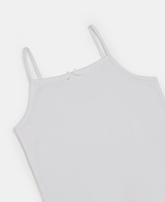 Super Combed Cotton Rib Fabric Camisole with Regular Straps - White & Potpourri (Pack of 2)