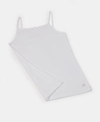 Super Combed Cotton Rib Fabric Camisole with Regular Straps - White & Skyway (Pack of 2)