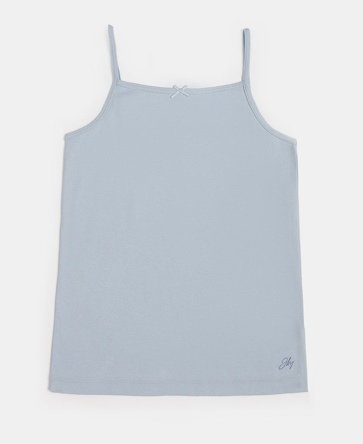 Super Combed Cotton Rib Fabric Camisole with Regular Straps - White & Skyway (Pack of 2)