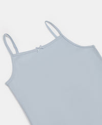 Super Combed Cotton Rib Fabric Camisole with Regular Straps - White & Skyway (Pack of 2)