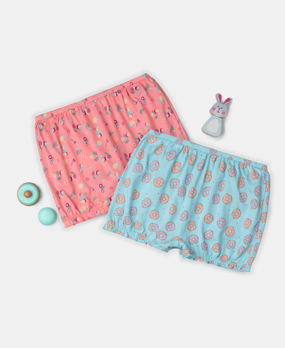 Super Combed Cotton Printed Bloomers with Ultrasoft Waistband - Angel Blue & Beetroot Pink (Pack of 2)