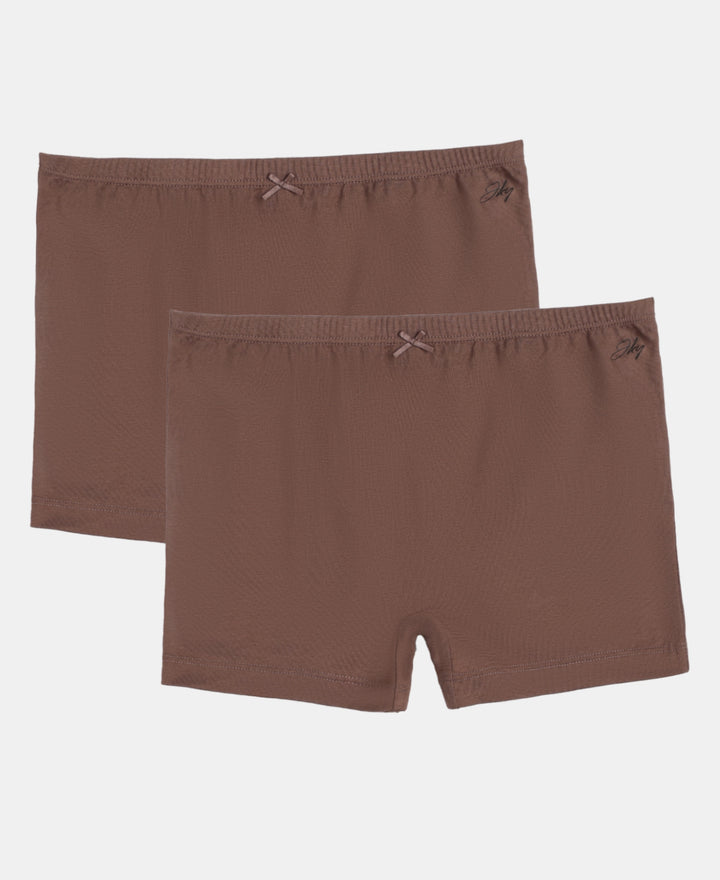 Super Combed Cotton Elastane Stretch Shorties with Ultrasoft Waistband - Deep Taupe (Pack of 2)