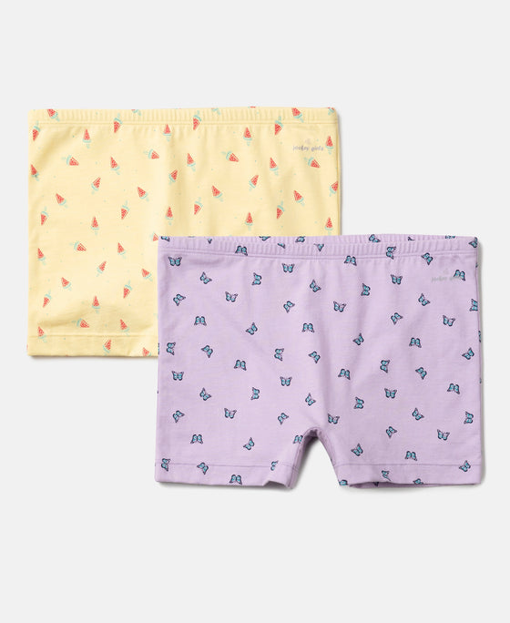 Girls Super Combed Cotton Elastane Stretch Printed Shorties with Concealed Waistband - Assorted (Pack of 2)