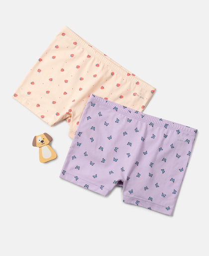 Girls Super Combed Cotton Elastane Stretch Printed Shorties with Concealed Waistband - Assorted (Pack of 2)