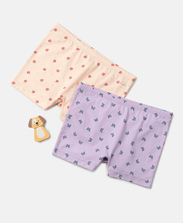 Girls Super Combed Cotton Elastane Stretch Printed Shorties with Concealed Waistband - Assorted (Pack of 2)