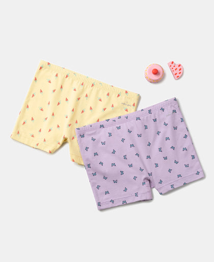 Girls Super Combed Cotton Elastane Stretch Printed Shorties with Concealed Waistband - Assorted (Pack of 2)