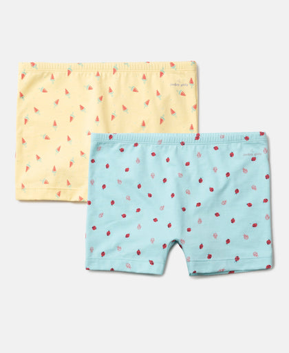 Girls Super Combed Cotton Elastane Stretch Printed Shorties with Concealed Waistband - Assorted (Pack of 2)