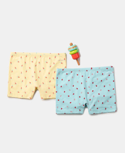 Girls Super Combed Cotton Elastane Stretch Printed Shorties with Concealed Waistband - Assorted (Pack of 2)