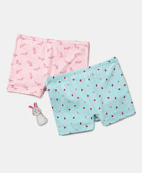 Girls Super Combed Cotton Elastane Stretch Printed Shorties with Concealed Waistband - Assorted (Pack of 2)