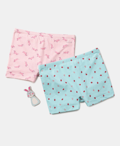 Girls Super Combed Cotton Elastane Stretch Printed Shorties with Concealed Waistband - Assorted (Pack of 2)