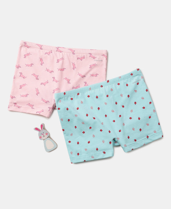 Girls Super Combed Cotton Elastane Stretch Printed Shorties with Concealed Waistband - Assorted (Pack of 2)
