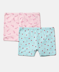 Girls Super Combed Cotton Elastane Stretch Printed Shorties with Concealed Waistband - Assorted (Pack of 2)
