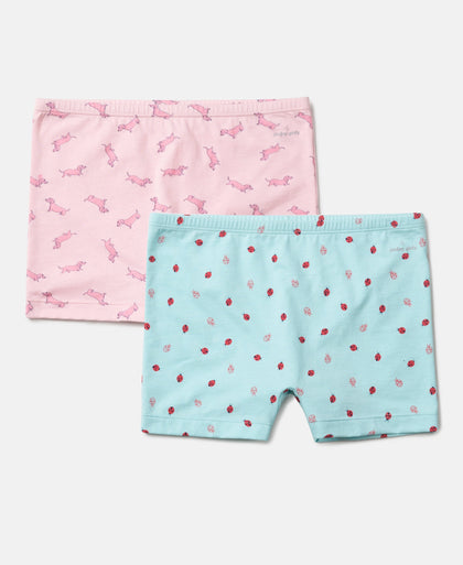Girls Super Combed Cotton Elastane Stretch Printed Shorties with Concealed Waistband - Assorted (Pack of 2)