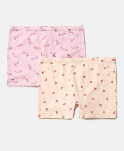 Girls Super Combed Cotton Elastane Stretch Printed Shorties with Concealed Waistband - Assorted (Pack of 2)