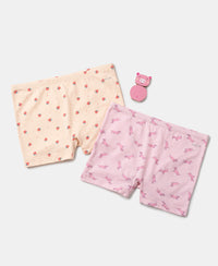 Girls Super Combed Cotton Elastane Stretch Printed Shorties with Concealed Waistband - Assorted (Pack of 2)