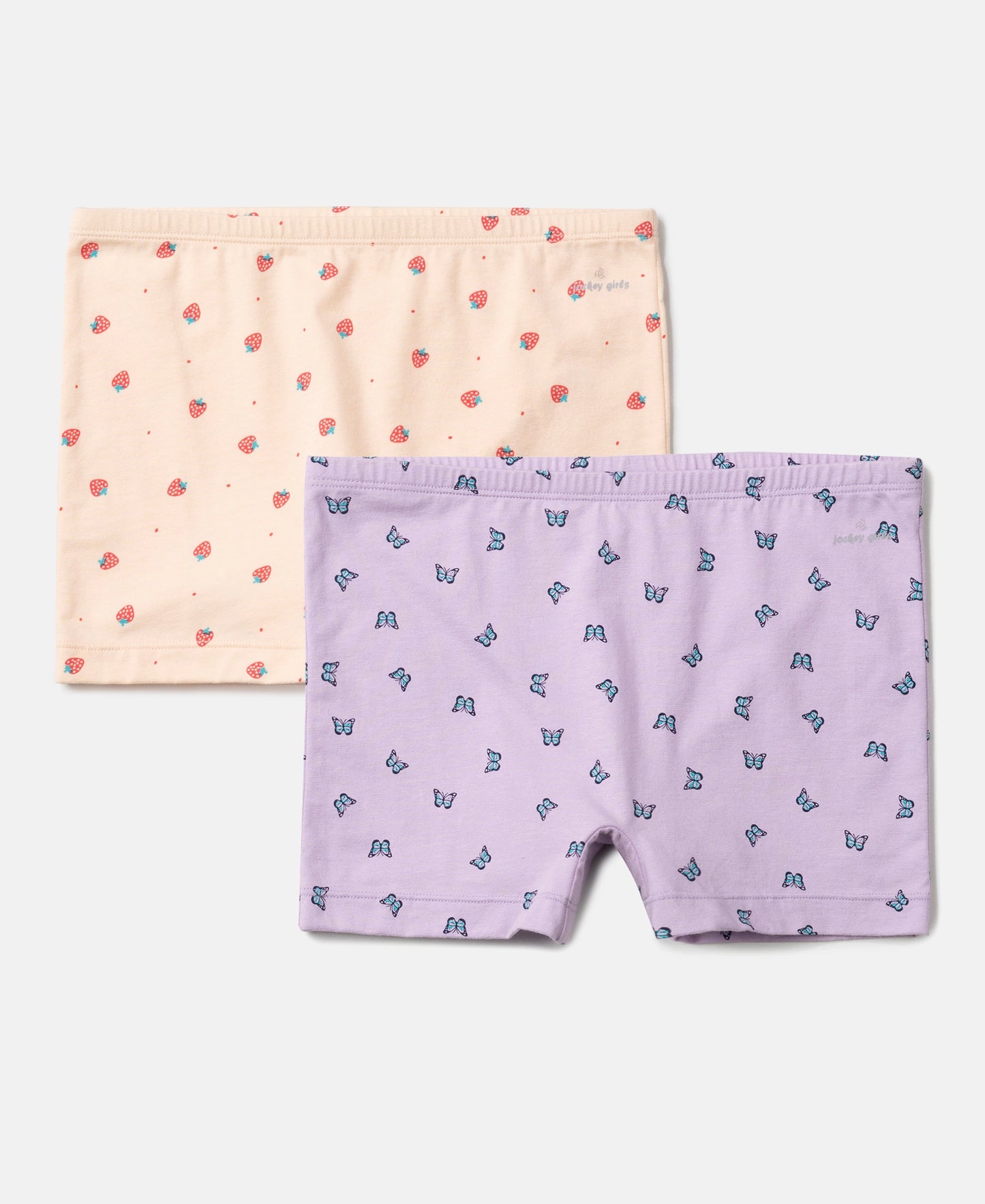Girls Super Combed Cotton Elastane Stretch Printed Shorties with Concealed Waistband - Assorted (Pack of 2)