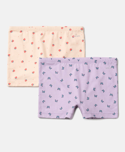 Girls Super Combed Cotton Elastane Stretch Printed Shorties with Concealed Waistband - Assorted (Pack of 2)