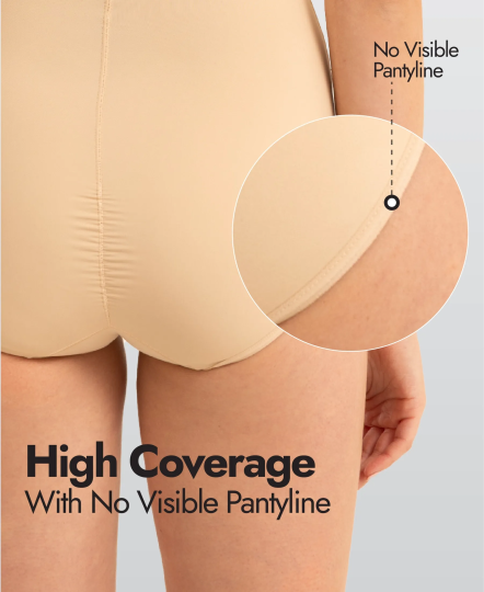 High Waist Microfiber Elastane Stretch Bonded Seamfree Bikini Shapewear - Skin