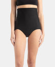High Waist Microfiber Elastane Stretch Bonded Seamfree Bikini Shapewear - Black