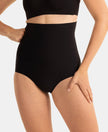 High Waist Microfiber Elastane Stretch Bonded Seamfree Bikini Shapewear - Black
