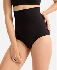 High Waist Microfiber Elastane Stretch Bonded Seamfree Bikini Shapewear - Black