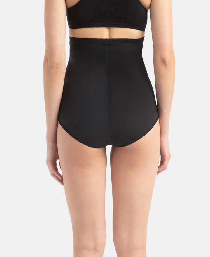 High Waist Microfiber Elastane Stretch Bonded Seamfree Bikini Shapewear - Black