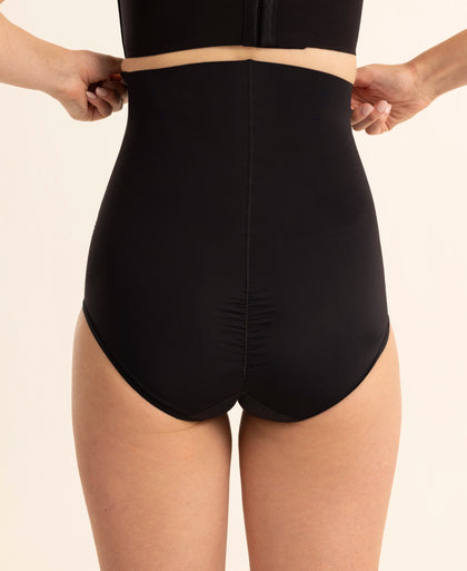 High Waist Microfiber Elastane Stretch Bonded Seamfree Bikini Shapewear - Black