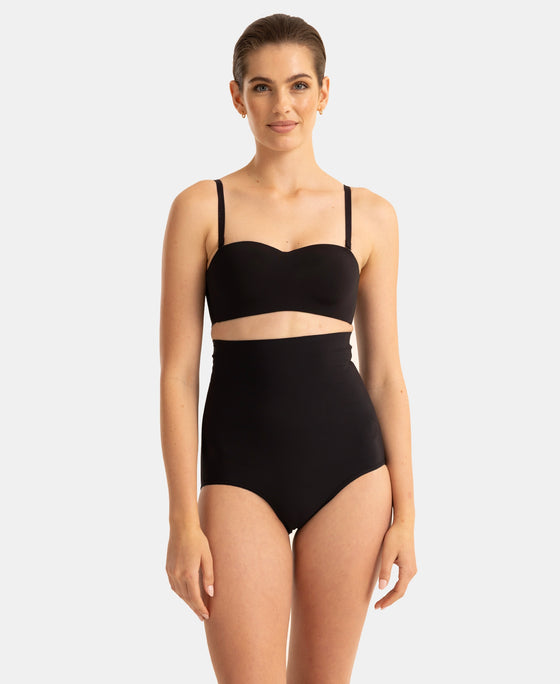 High Waist Microfiber Elastane Stretch Bonded Seamfree Bikini Shapewear - Black