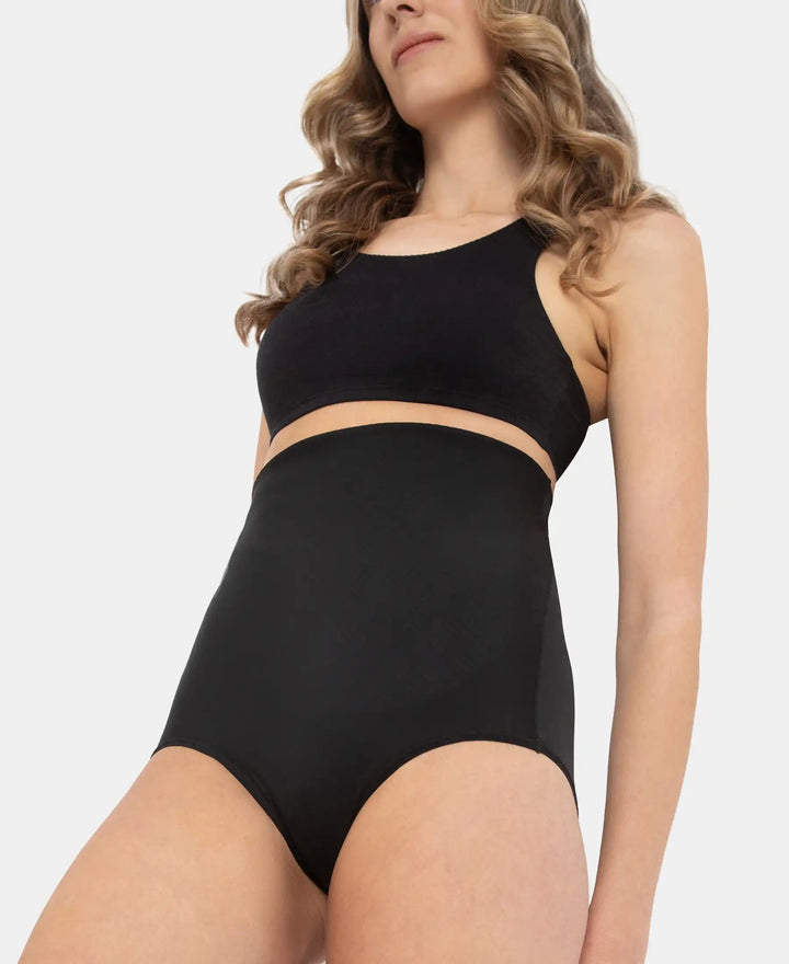 High Waist Microfiber Elastane Stretch Bonded Seamfree Bikini Shapewear - Black