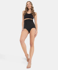 High Waist Microfiber Elastane Stretch Bonded Seamfree Bikini Shapewear - Black