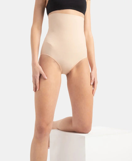 High Waist Microfiber Elastane Stretch Bonded Seamfree Bikini Shapewear - Skin