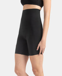 High Waist Microfiber Nylon Elastane Stretch Shorts Shapewear with Natural StayFresh Treatment - Black