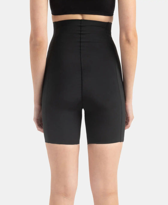 High Waist Microfiber Nylon Elastane Stretch Shorts Shapewear with Natural StayFresh Treatment - Black