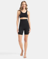 High Waist Microfiber Nylon Elastane Stretch Shorts Shapewear with Natural StayFresh Treatment - Black