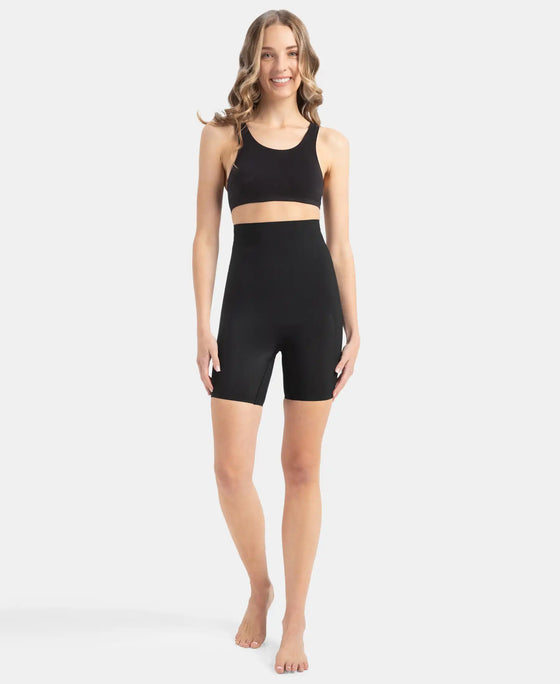 High Waist Microfiber Nylon Elastane Stretch Shorts Shapewear with Natural StayFresh Treatment - Black