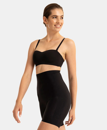 High Waist Microfiber Nylon Elastane Stretch Bonded Tech Shorts Shapewear with Natural StayFresh Treatment - Black
