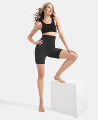 High Waist Microfiber Nylon Elastane Stretch Shorts Shapewear with Natural StayFresh Treatment - Black