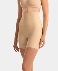 High Waist Microfiber Nylon Elastane Stretch Bonded Shorts Shapewear with Natural StayFresh Treatment - Skin