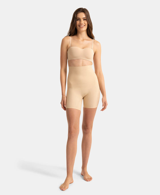 High Waist Microfiber Nylon Elastane Stretch Bonded Shorts Shapewear with Natural StayFresh Treatment - Skin