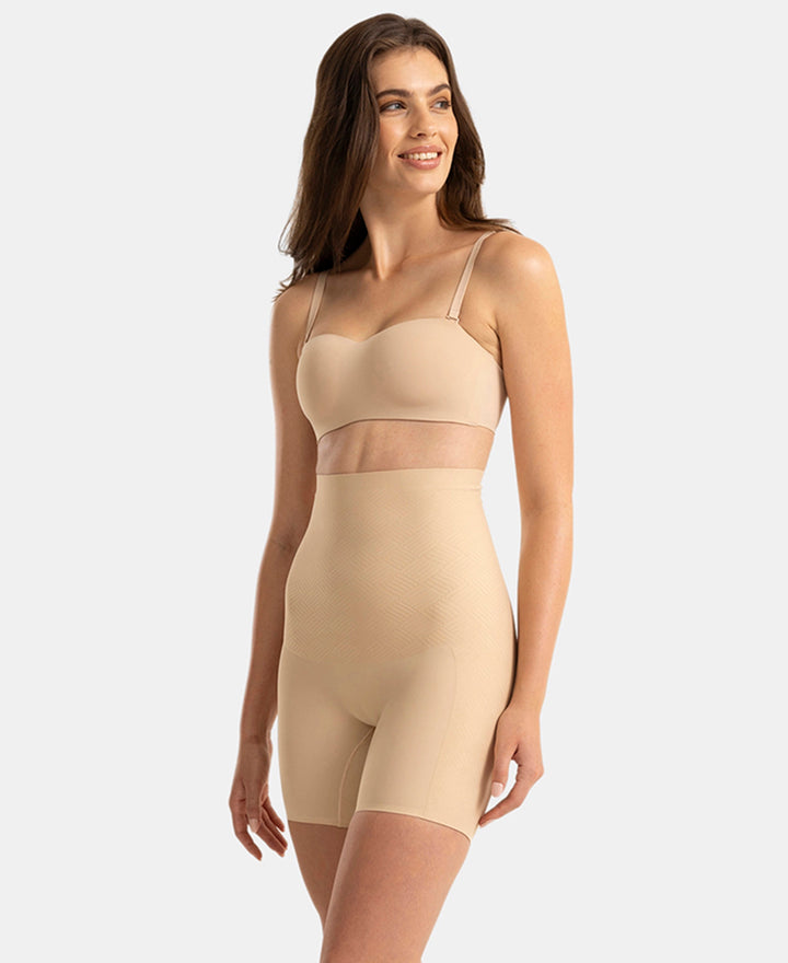 High Waist Microfiber Nylon Elastane Stretch Bonded Shorts Shapewear with Natural StayFresh Treatment - Skin