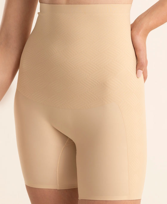 High Waist Microfiber Nylon Elastane Stretch Bonded Shorts Shapewear with Natural StayFresh Treatment - Skin
