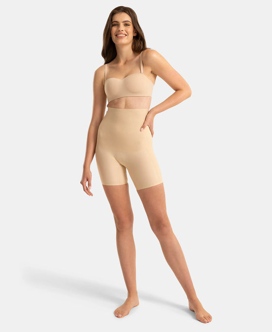High Waist Microfiber Nylon Elastane Stretch Bonded Shorts Shapewear with Natural StayFresh Treatment - Skin