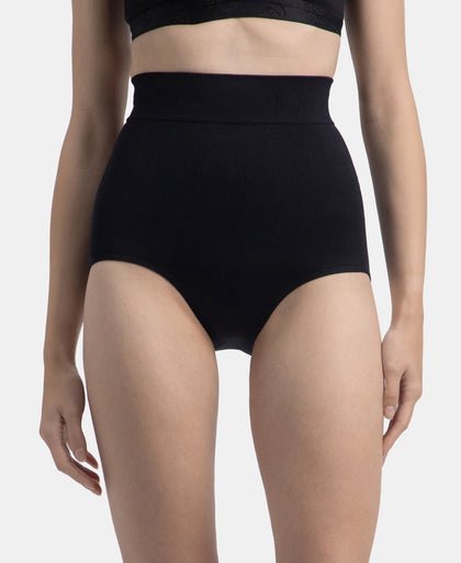 High Waist Microfiber Elastane Stretch Seamfree Bikini Shapewear - Black